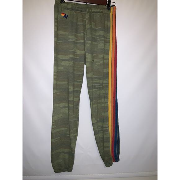 Aviator Nation Pants - Aviator Nation Sweatpants Unisex Medium Camo Rainbow Striped Made in USA